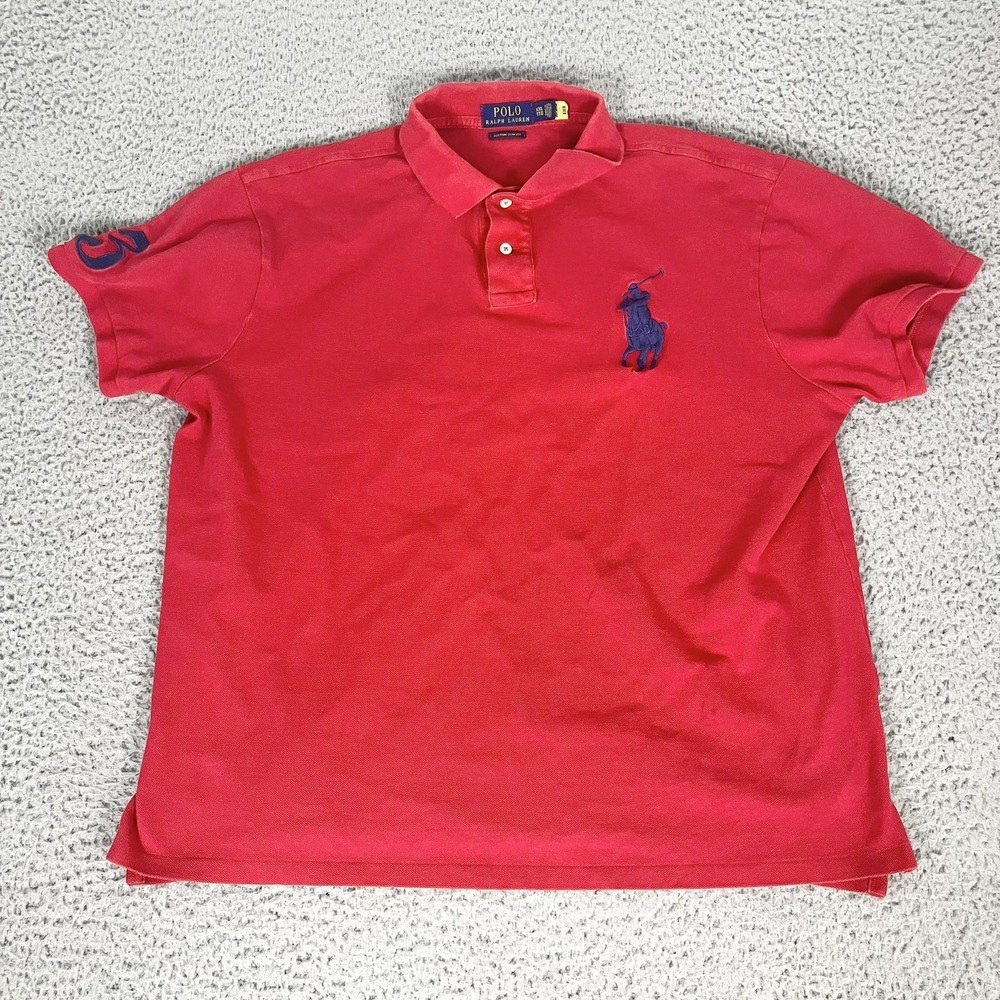 Polo Ralph Lauren Polo Shirt Mens 2XL Red Custom Slim Fit Big Pony‎ Logo